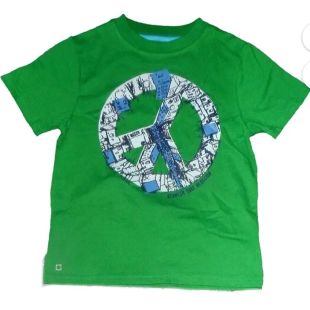 Kenneth Cole Reaction Bright Green Tee with Blue & White Peace Sign